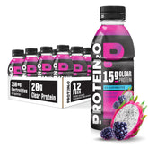 Protein2o frente del empaque mostrando sabor dragon fruit blackberry y beneficio hidratación