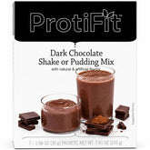 ProtiFit frente del empaque chocolate oscuro mostrando porciones y beneficio práctico