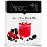 ProtiFit caja frontal Berry Blast mostrando diseño y beneficios rápidos