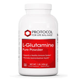 PROTOCOL FOR LIFE BALANCE envase frontal del L-Glutamine, presentación clara y beneficio de pureza