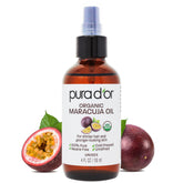 PURA D'OR frasco frontal mostrando aceite de maracuyá para hidratación ligera