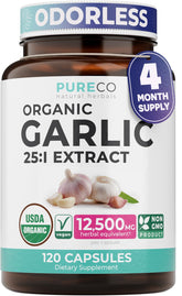 PURE CO bote frontal mostrando cápsulas y marca, confianza orgánica