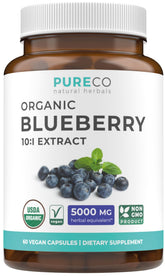 PURE CO frasco frontal mostrando etiqueta orgánica y beneficio antioxidante