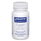 Pure Encapsulations bote frontal mostrando etiqueta clara y beneficio de cobre