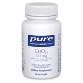 Pure Encapsulations CoQ10 vista frontal del envase mostrando presentación y beneficio energético