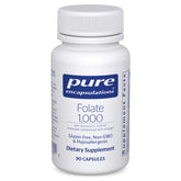Pure Encapsulations frasco frontal mostrando Folate 1000 y claridad de etiqueta