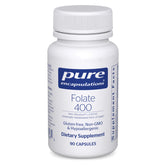Pure Encapsulations frasco frontal mostrando Folate 400 y pureza