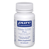 Pure Encapsulations envase frontal de Folate 5,000 Plus mostrando formato y marca