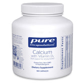 Pure Encapsulations frasco delantero mostrando calcio y vitamina D3, confianza en calidad