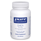 Pure Encapsulations frasco frontal DHEA 10 mg mostrando etiqueta y cantidad