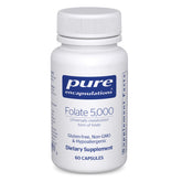 Pure Encapsulations frente del envase de Folate 5,000 mostrando presentación clara y beneficios