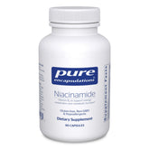 Pure Encapsulations envase frontal de Niacinamide mostrando diseño y beneficio