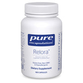 Pure Encapsulations frasco frontal de Relora mostrando diseño claro y limpieza