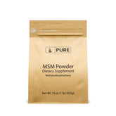 PURE ORIGINAL INGREDIENTS envase frontal de MSM en polvo muestra pureza y facilidad de uso