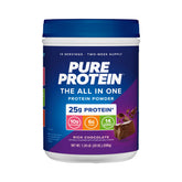 Pure Protein envase frontal mostrando marca y sabor chocolate, práctico y atractivo
