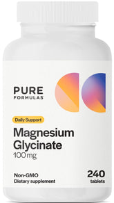 PureFormulas envase frontal de magnesio glicinato, claridad de etiqueta y beneficios
