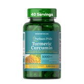Puritan's Pride frasco frontal de Turmeric Curcumin mostrando la marca y beneficio antioxidante