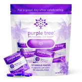 Purple Tree envase frontal mostrando diseño y fácil transporte, beneficios para recuperación