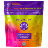 purple tree paquete frontal mostrando 15 sticks y beneficio de hidratación rápida