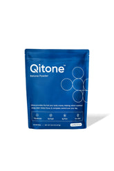 Qitone frasco frontal con etiqueta clara y beneficios de enfoque
