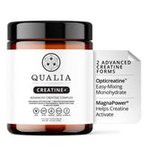 Qualia Creatine frontal del envase mostrando marca y diseño, transmite confianza