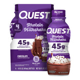 Quest botella frontal chocolate mostrando envase y beneficios proteicos