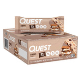 Quest barrita frontal con empaque y sabor s'mores, conveniente para llevar
