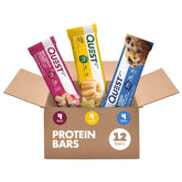 Quest empaque frontal mostrando variedad de sabores y conveniencia