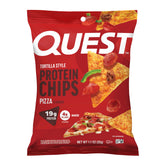 Quest paquete frontal sabor pizza mostrando diseño y conveniencia