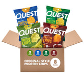 Quest empaque frontal del pack variedad mostrando 4 sabores y beneficio proteico