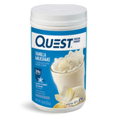 Quest envase frontal mostrando marca y sabor vainilla, fácil identificación del producto