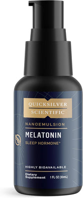 Quicksilver Scientific frasco frontal del melatonin liposomal mostrando tamaño y diseño, beneficio: identificación clara del producto