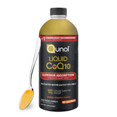 Qunol botella frontal mostrando etiqueta y beneficios