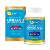Qunol envase frontal mostrando omega‑3 y beneficio de alta absorción