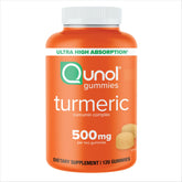 Qunol frasco frontal mostrando 120 gominolas y beneficios de absorción