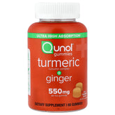 Qunol frasco frontal con gomitas naranja, fácil de tomar y sabroso