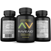 RaveAid frontal del envase mostrando diseño y beneficio de recuperación rápida