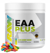 RAW EAA Plus frontal envase mostrando 30 servicios y sabor Sour Gummy