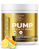 RAW Pump envase frontal mostrando formato y 40 servicios, conveniencia para entrenar