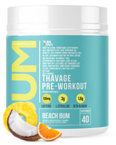 RAW Thavage vista frontal del envase con sabor Beach Bum y atractivo visual