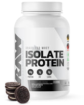 RAW envase frontal Cookies N Cream mostrando diseño y beneficios