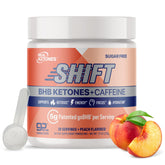 Real Ketones frente del empaque mostrando sabor durazno y beneficios