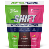 Real Ketones vista frontal del paquete que muestra variedad y conveniencia