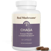 Real Mushrooms frente del envase mostrando 120 cápsulas y beneficios