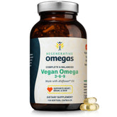 Regenerative Omegas frasco frontal mostrando etiqueta y beneficios veganos