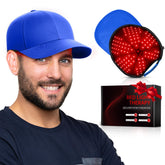 RELEXNOW gorra frontal azul mostrando cobertura y diseño ergonómico para comodidad