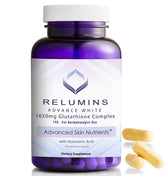 Relumins frontal del envase mostrando la marca y beneficio antioxidante