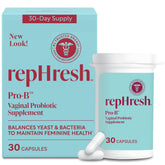 Rephresh Pro-B frontal del envase mostrando 30 cápsulas y etiquetas claras para apoyo femenino
