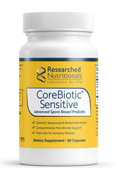 Researched Nutritionals bote frontal de CoreBiotic Sensitive, fácil identificación