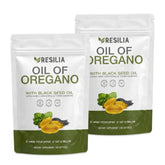 Resilia Oil Of Oregano frente del empaque mostrando cantidad y beneficios